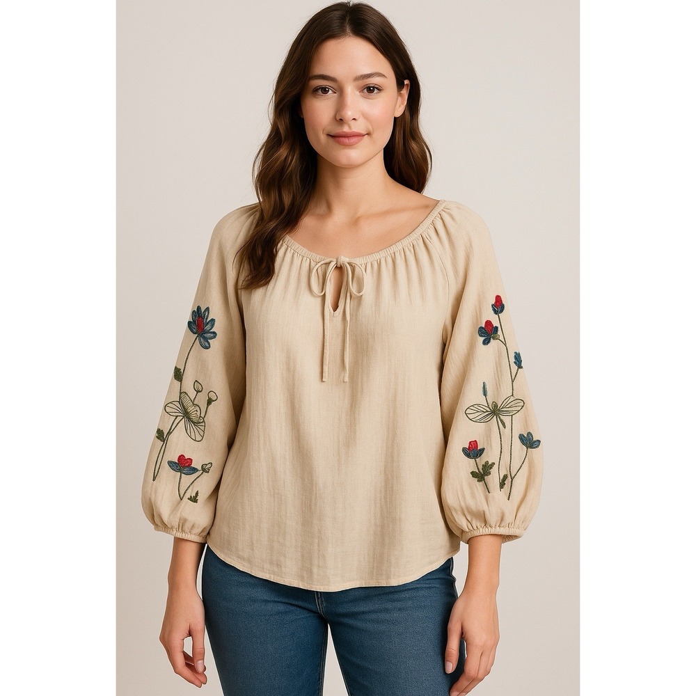 NWT Olivia & Martin Boho Embroidered Peasant Blouse Ballon‎ Sleeves Size 3X